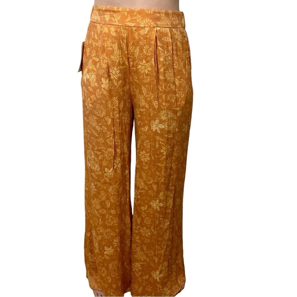 Wonderly Wide-Leg Floral Pants in Mustard Yellow